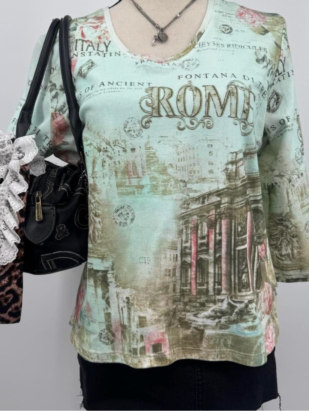 Y2k mint Rome graphic all over print S